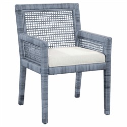 Mako Coastal Beach Blue Rattan White Performance Dining Arm Chair
