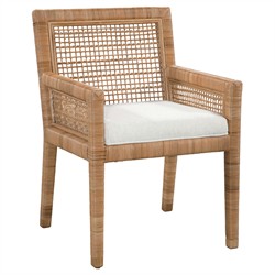 Mako Coastal Beach Brown Rattan White Performance Dining Arm Chair