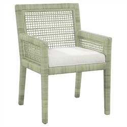 Mako Coastal Beach Green Rattan White Performance Dining Arm Chair