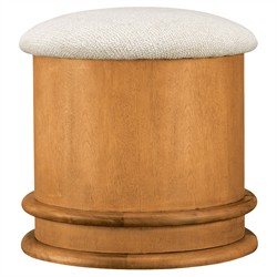 Jonathan Modern Cream Chennile Brown Birch Round Storage Ottoman