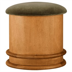 Jonathan Modern Olive Green Faux Mohair Brown Birch Round Storage Ottoman