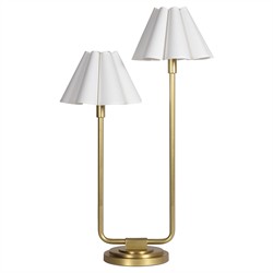 Polly French White Scalloped Linen Shade Natural Brass Double Arm Table Lamp