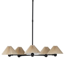 Mirelle Traditional Pleated Shade Black Iron 5 Light Chandelier