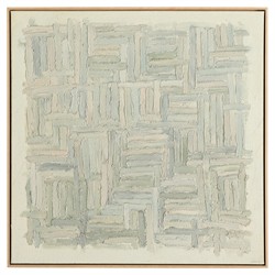 Solari Modern Light Blue Abstract Brown Oak Frame Painting - 24x24