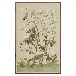 Vionna French Country Cream Floral Chinoiserie Walnut Frame Painting - 40x26