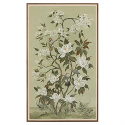 Lumi French Country Green Floral Chinoiserie Walnut Frame Painting - 40x25