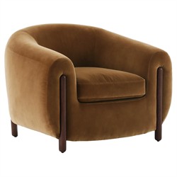 Riley Mid Century Modern Brown Velvet Performance Barrel Chair