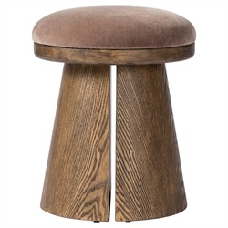 Mira Modern Classic Brown Velvet Dark Wood Round Stool