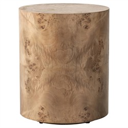 Syra Modern Classic Caramel Burl Wood Drum End Table