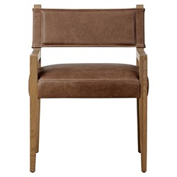 Ely Rustic Lodge Cigar Brown Leather Light Oak Wood Dining Arm Chair