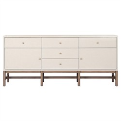 Philip Modern Classic Cream Raffia Mahogany Wood Media Cabinet - 78&quot;