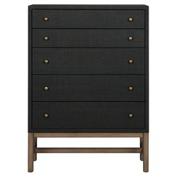 Philip Modern Classic Black Raffia Mahogany Wood Tall Dresser