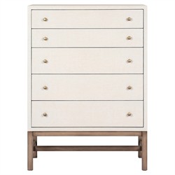 Philip Modern Classic Cream Raffia Mahogany Wood Tall Dresser
