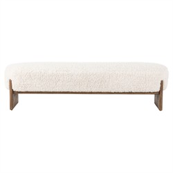 Leith Modern Classic White Fleece Brown Wood Bedroom Bench