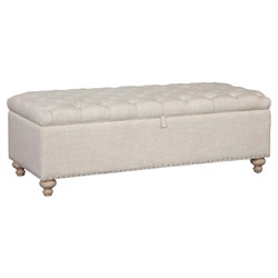 Farrah Updated Traditional Cream Linen Nailhead Trim Tufted Bedroom Storage Bench