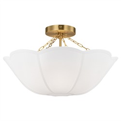 Visual Comfort Studio Stassi French Burnished Brass White Scalloped Shade Semi Flush Mount