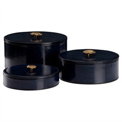 Giani Traditional Blue Leather Round Decorative Box - Set of 3