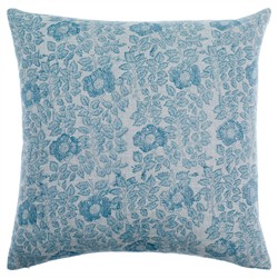 Damian Updated Traditional Blue Linen Floral Throw Pillow - 20x20