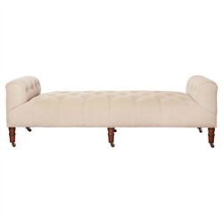 Cisco Home Field Traditional Beige Linen Brown Maple Casters Bedroom Bench