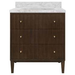Worlds Away Odin Modern Classic White Marble Fluted Dark Brown Oak Bath Vanity Sink - 31&quot;