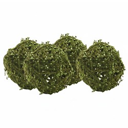 Galen Updated Traditional Green Faux Rattan Moss Ball - Set of 4