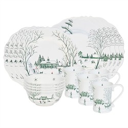 Juliska Country Estate Winter Frolic Evergreen Ceramic 16-Piece Place Setting