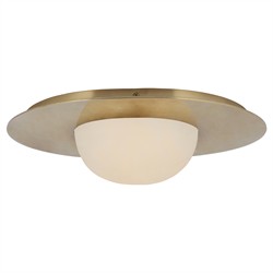 Visual Comfort Fosse Traditional White Alabaster Antique Burnished Brass Flush Mount - 15"