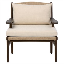 Hirom Rustic Lodge Brown Teak Wood Woven Outdoor Lounge Arm Chair