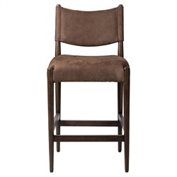 Odelia Modern Classic Brown Leather Oak Counter Stool