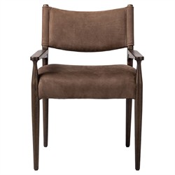 Odelia Modern Classic Brown Leather Oak Dining Arm Chair