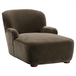 Kaden Modern Classic Olive Green Velvet Brown Wood Chaise Lounge