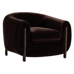 Riley Mid Century Modern Dark Brown Velvet Oak Barrel Chair