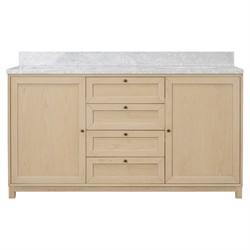 Cynthia Modern Classic Carrara Marble Bleached Oak Double Vanity Sink - 60&quot;