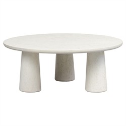 Aurore Modern Classic Aged White Concrete Round Outdoor Coffee Table