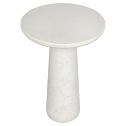 Aurore Modern Classic Aged White Concrete Round Pedestal Outdoor End Table