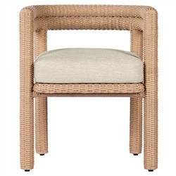 Claire Coastal Beach Cream Woven Wicker Outdoor Dining Arm Chair