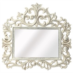 Leonor French Country Distressed White Wood Wall Mirror