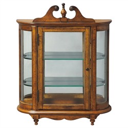 Melissa Updated Traditional Brown Wood Curved Glass Wall Cabinet|