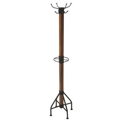 Marcia Traditional Dark Brown Mango Wood Black Iron Coat Rack
