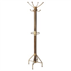 Marcia Traditional Brown Mango Wood Gold Iron Coat Rack