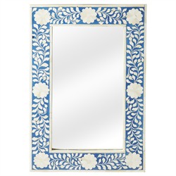 Vivianna Updated Traditional Blue Bone Inlay Floral Wall Mirror