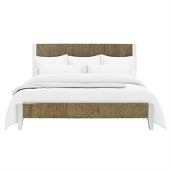 Riona Coastal Beach White Wood Natural Woven Rope Bed - Queen