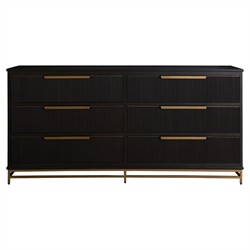 Riggs Modern Classic Sesame Black Mahogany Wood Brass Metal Double Dresser