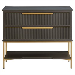 Riggs Modern Classic Sesame Black Mahogany Wood Brass Metal Wide Nightstand