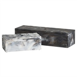 Kayce Modern Classic Black Swirled Resin Decorative Box - Set of 2