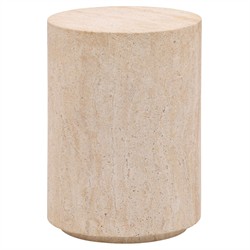 Arieth Modern Classic Beige Concrete Round Drum Outdoor End Table