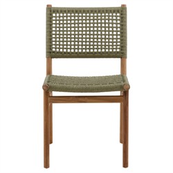 Francine Coastal Natural Teak Green Woven Outdoor Dining Chair - Set of 2