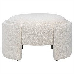 Riona Modern Classic Off White Boucle Performance Round Ottoman