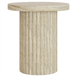 Kaelen Modern Classic Beige Concrete Pedestal Round Outdoor Side Table