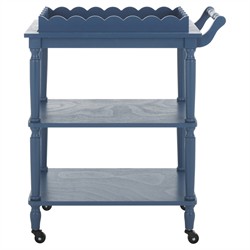 Melanie Updated Traditional Blue Pine Wood Scalloped Bar Cart